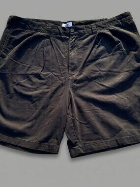 HB Black Pleated Chino Shorts Mens Size 42 Cotton Twill Casual Summer Basics